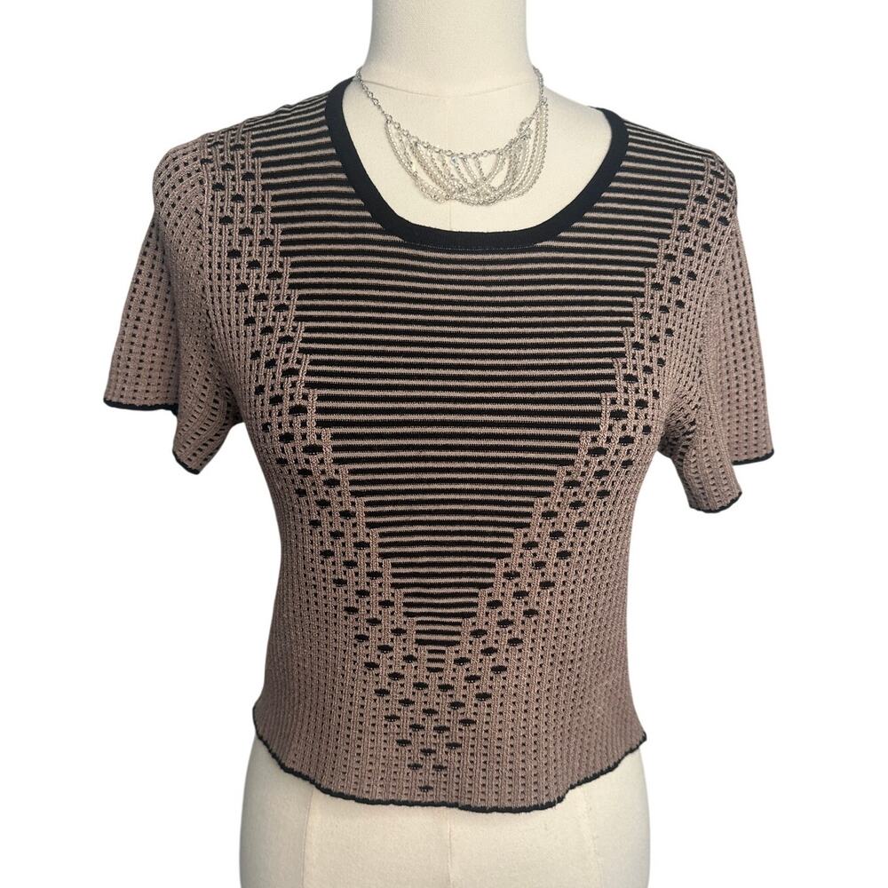 Parker Stretchy Geometric Stretch Boho Short‑Sleeve Top – Size M